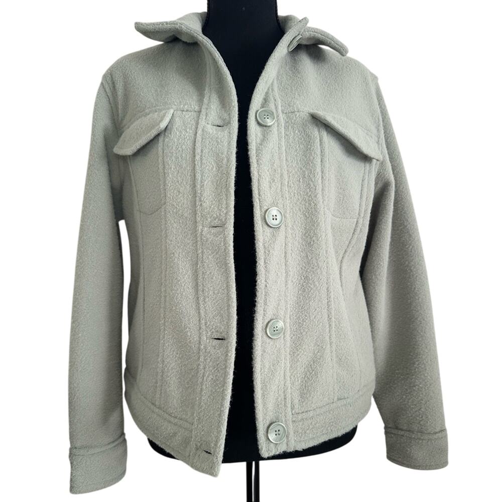 Joie Fuzzy Sage Green Utility Shacket Jacket size M Soft Crop Boxy Button Front